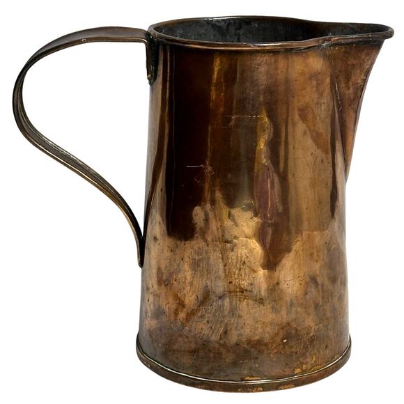 Vintage/Antique Copper Rolled Top Soldered Riveted 80 oz Pitcher-Excellent - Picture 3 of 9